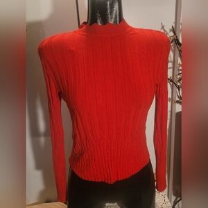 Brave Soul London Red Mock Crew Long Sleeve Top M